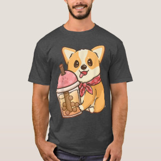 Camiseta Corgi Boba Tea Milk Tea Anime Kawaii