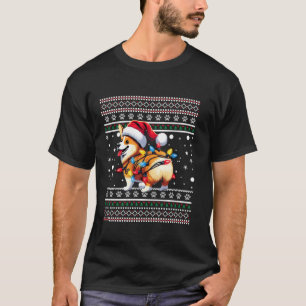 Camiseta Corgi Butt curioso Santa Hat Snowflakes Luces