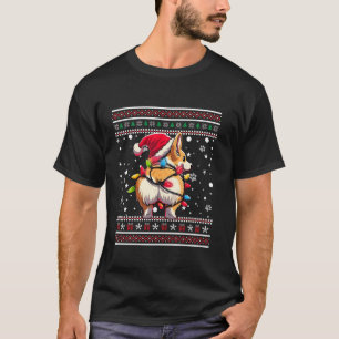 Camiseta Corgi Butt Navidades feos alumbran Santa Hat S