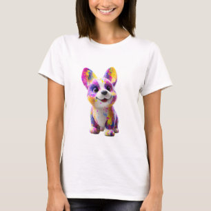 Camiseta Corgi Cachorro Vibrante Salpicadura de Pintura Muj
