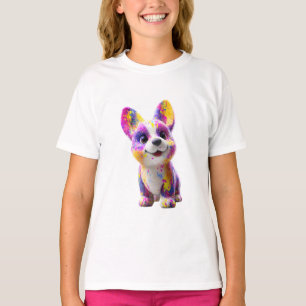 Camiseta Corgi Cachorro Vibrante Salpicadura de Pintura par