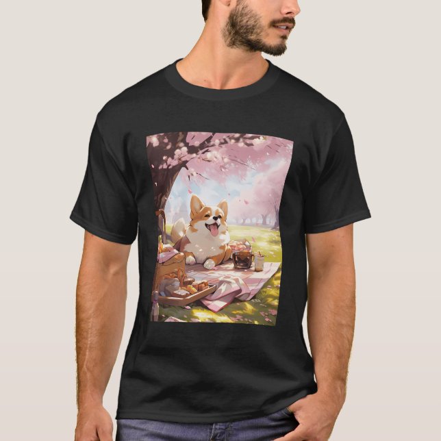 Camiseta Corgi Cherry Blossom Funny Dog Picnic (Anverso)