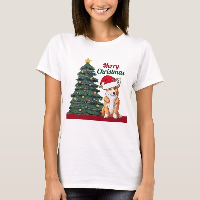 Camiseta Corgi Christmas Tree Cute Holiday (Anverso)