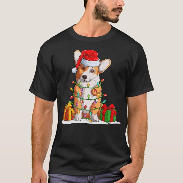 Camiseta Corgi Christmas Tree Light Merry Christmas (Anverso)
