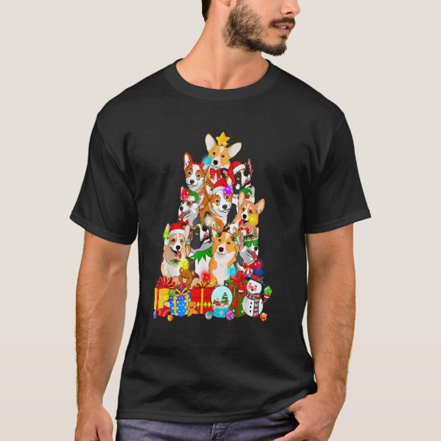 Camiseta Corgi Christmas Tree Lights Dog (Anverso)