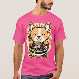Camiseta Corgi Comer fideos Ramen Cute Kawaii