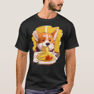 Camiseta Corgi Comer Spaghetti Pasta Dog Comida Italiana