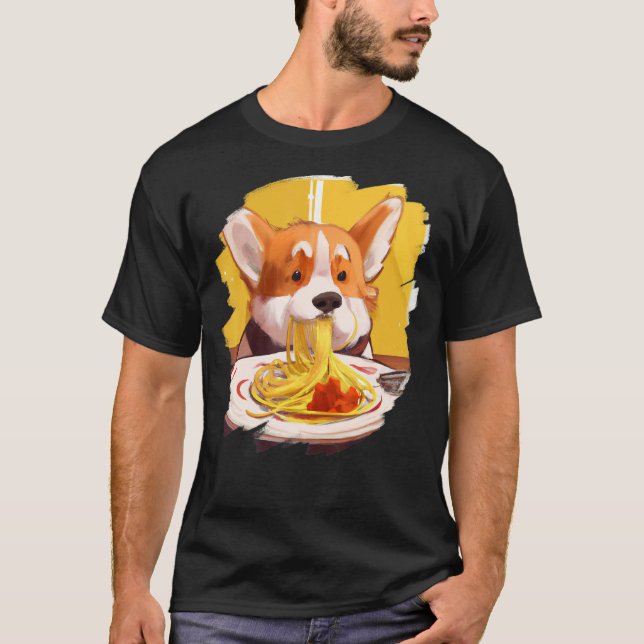 Camiseta Corgi Comer Spaghetti Pasta Dog Comida Italiana (Anverso)