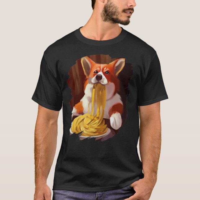 Camiseta Corgi Comer Spaghetti Pasta Dog Comida Italiana 2 (Anverso)