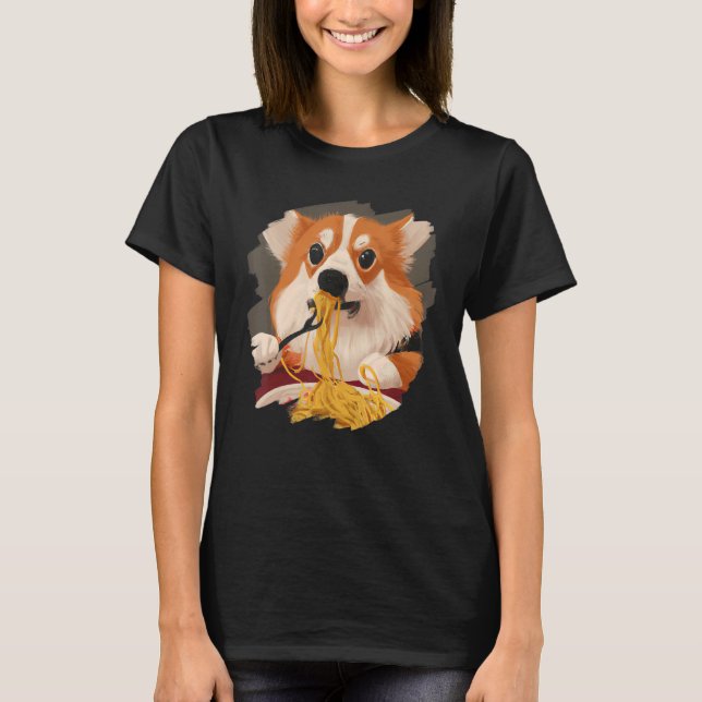 Camiseta Corgi Comiendo Espagueti Pasta Gracioso Perro Ital (Anverso)