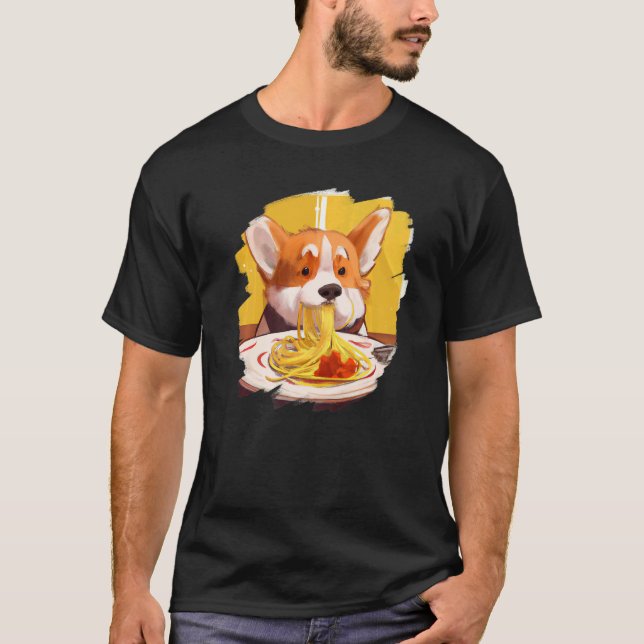 Camiseta Corgi Comiendo Espagueti Pasta Gracioso Perro Ital (Anverso)