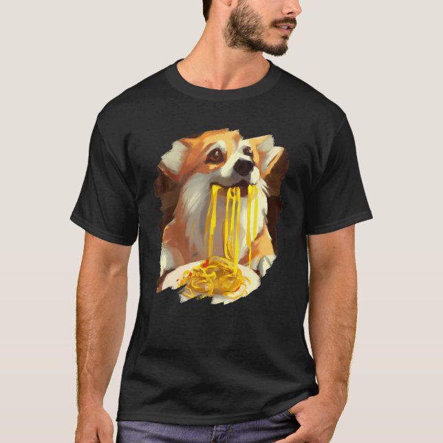 Camiseta Corgi Comiendo Espagueti Pasta Gracioso Perro Ital (Anverso)