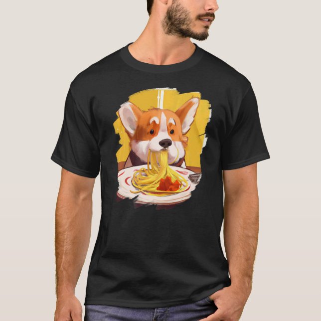 Camiseta Corgi Comiendo Espagueti Pasta Gracioso Perro Ital (Anverso)