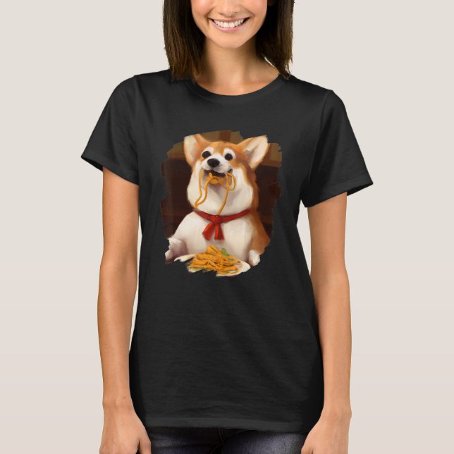 Camiseta Corgi Comiendo Espaguetis Divertido Perro Comida I (Anverso)