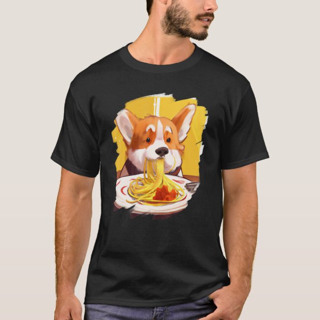 Camiseta Corgi comiendo espaguetis Pasta  Perro Comida Ital (Anverso)
