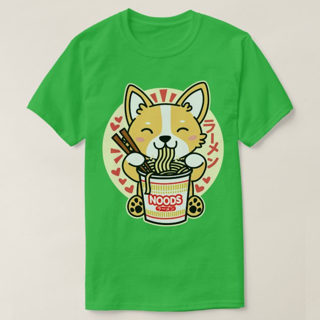 Camiseta Corgi Comiendo Fideos Instantáneos Cute Perro Kawa (Diseño del anverso)