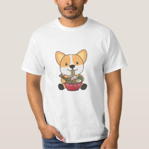 Camiseta Corgi Comiendo Perros De Fideos De Ramen Cute Kawa
