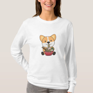 Camiseta Corgi Comiendo Perros De Fideos De Ramen Cute Kawa
