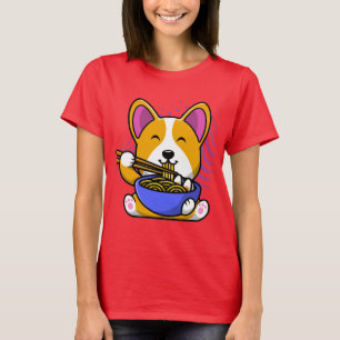 Camiseta Corgi Comiendo Ramen Cute Kawaii Noodles T-Shirt