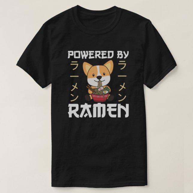 Camiseta Corgi Comiendo Ramen - Fideos Cute Kawaii - Alimen (Diseño del anverso)