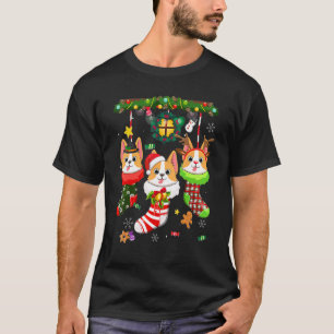 Camiseta Corgi con calcetines sombrero de Santa Navidad luc