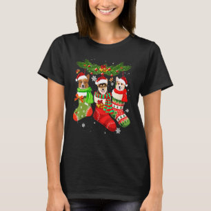 Camiseta Corgi con calcetines sombrero de Santa Navidad luc