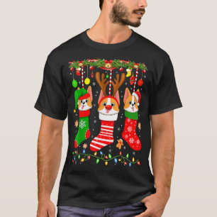 Camiseta Corgi Con Calcetines Xmas Luces Gorro de Santa Cor
