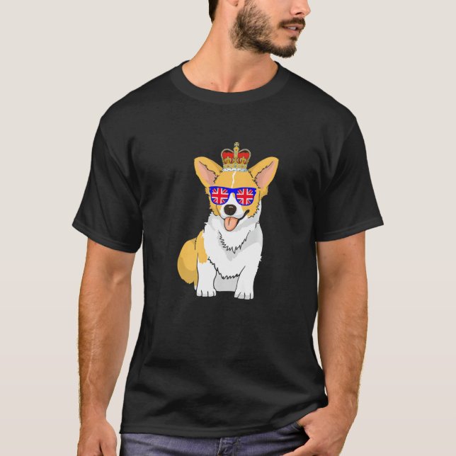 Camiseta Corgi Con Gafas De Sol Y Bandera Británica (Anverso)