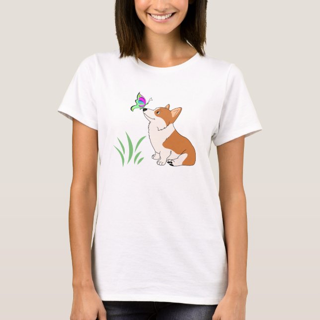 Camiseta Corgi con la mariposa y Grass-1.png (Anverso)