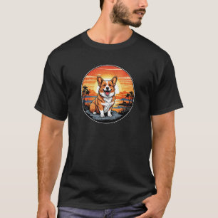 Camiseta Corgi contra una vieja retro de atardecer