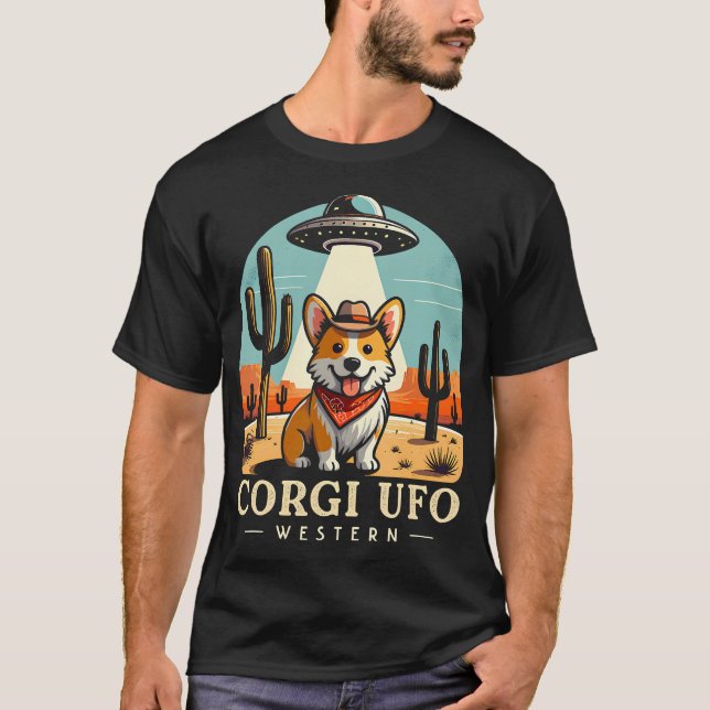 Camiseta Corgi Cowboy Ufo Funny Western Alien (Anverso)