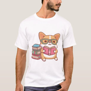 Camiseta Corgi Cuerdo Con Gafas Leyendo Un Libro