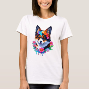 Camiseta Corgi Cúper con flores Corgicore!