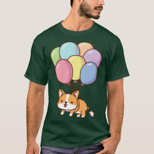 Camiseta Corgi Cute Volando Con Globos De Arcoiris