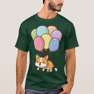 Camiseta Corgi Cute Volando Con Globos De Arcoiris
