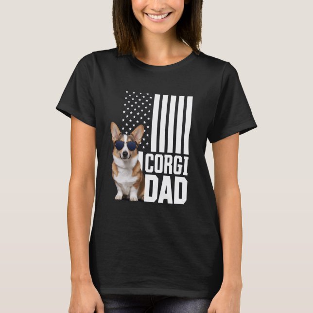 Camiseta Corgi Dad Funny Cute Dote Mascota Dueño Bandera Am (Anverso)
