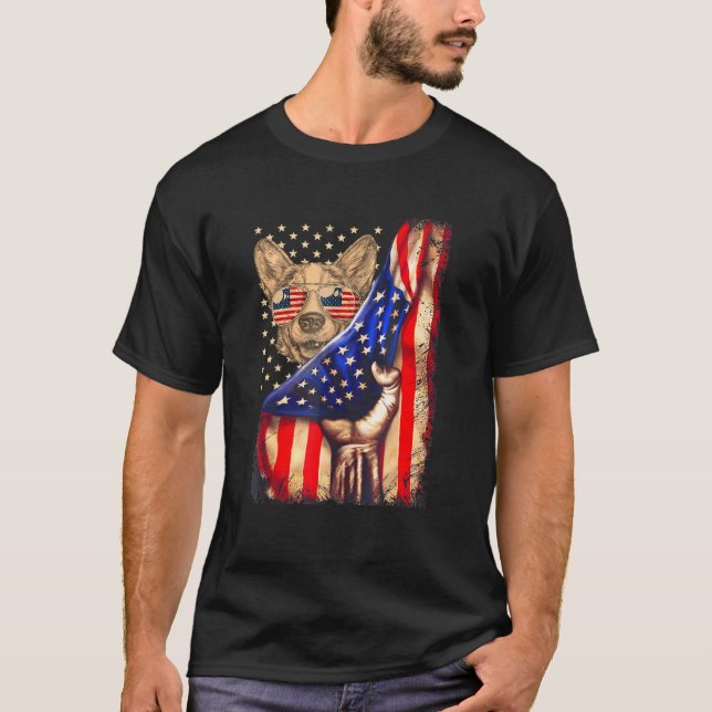 Camiseta Corgi Dad Owner Dog American Flag (Anverso)