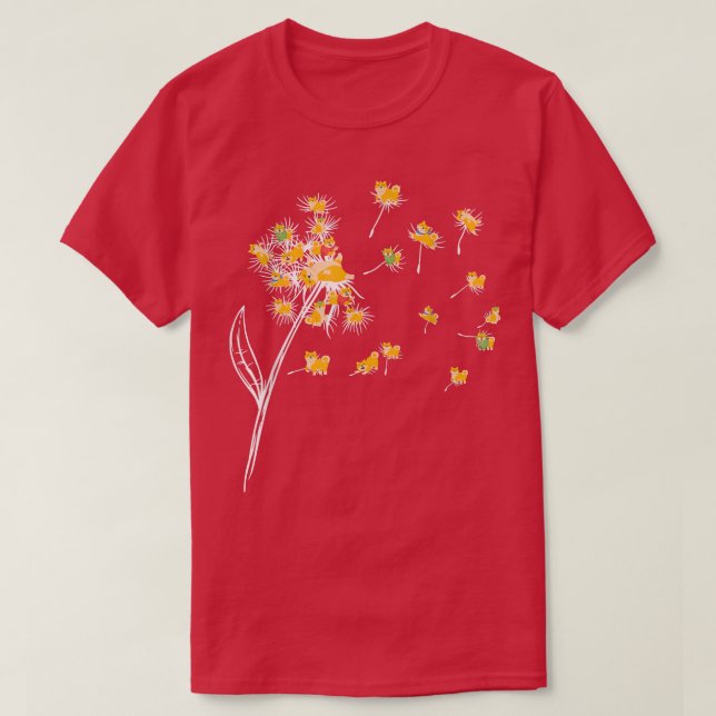Camiseta Corgi Dandelion Flores Voladoras Perro Lover (Diseño del anverso)
