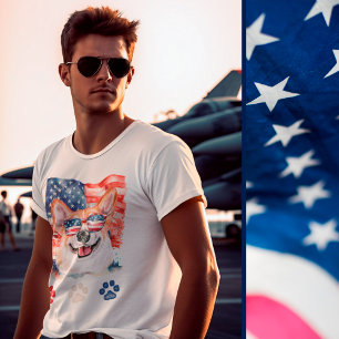 Camiseta Corgi de perro rojo blanco y azul norteamericano 4