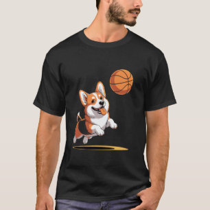 Camiseta Corgi Divertido Jugando Baloncesto Slam Dunk