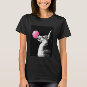 Camiseta Corgi Divertido Masticando Chicle Rosa