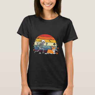 Camiseta Corgi Divertido Persiguiendo Esqueleto Halloween