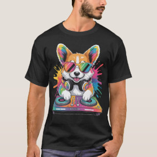 Camiseta Corgi Dj En Tornos De Edm Sintetizador Música Rave