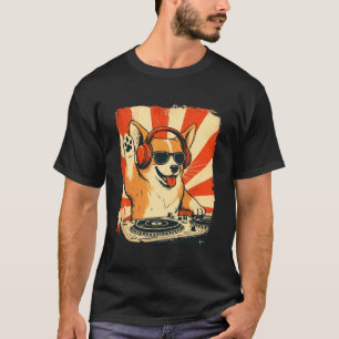 Camiseta Corgi DJ House Music Perro Retro Amante