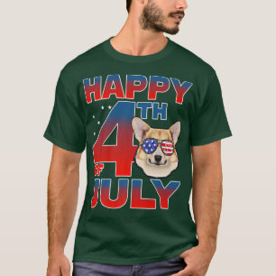 Camiseta Corgi Dog American Flag Glasses Happy 4th Of July 