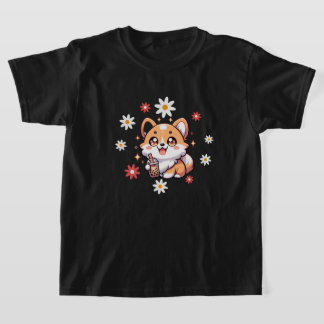 Camiseta Corgi Dog and Boba Tea Lover Floral