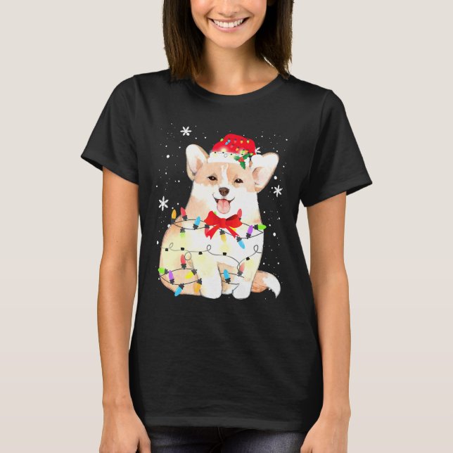Camiseta Corgi Dog Christmas Light Xmas Mom Dad (Anverso)