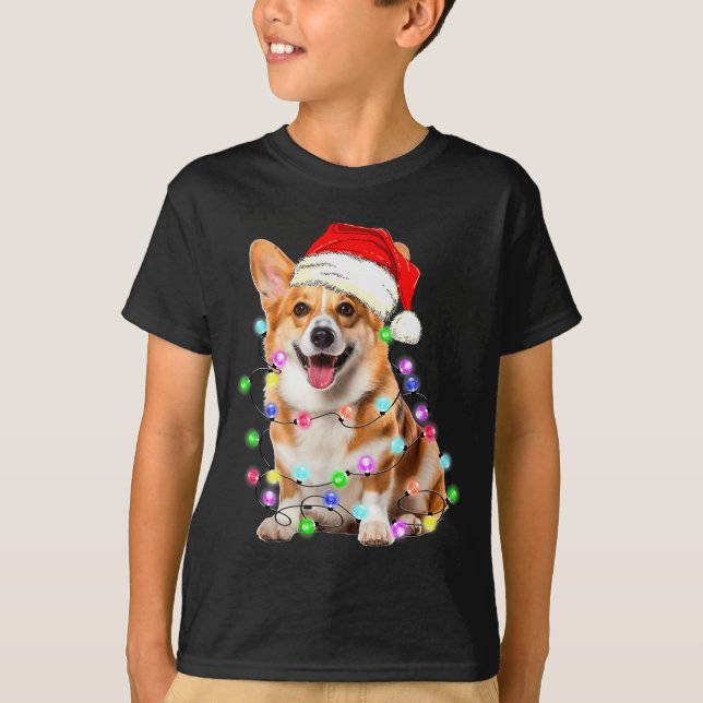 Camiseta Corgi Dog Christmas Lights Pajama Funny  (Anverso)