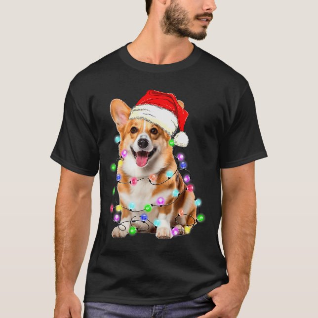 Camiseta Corgi Dog Christmas Lights Pajama Funny  (Anverso)