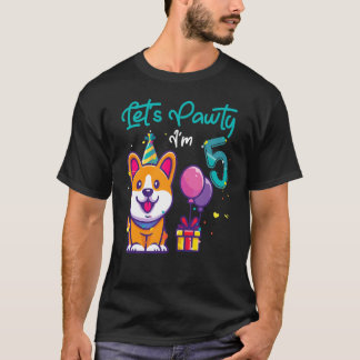 Camiseta Corgi Dog de 5 años 5 cumpleaños vamos a Fiesta
